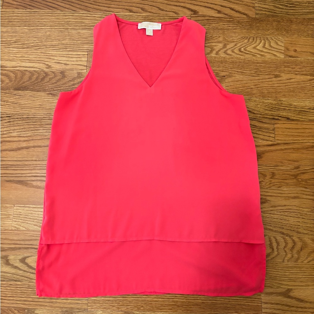Michael Kors Bright Coral V-Neck Sleeveless Tank Top
